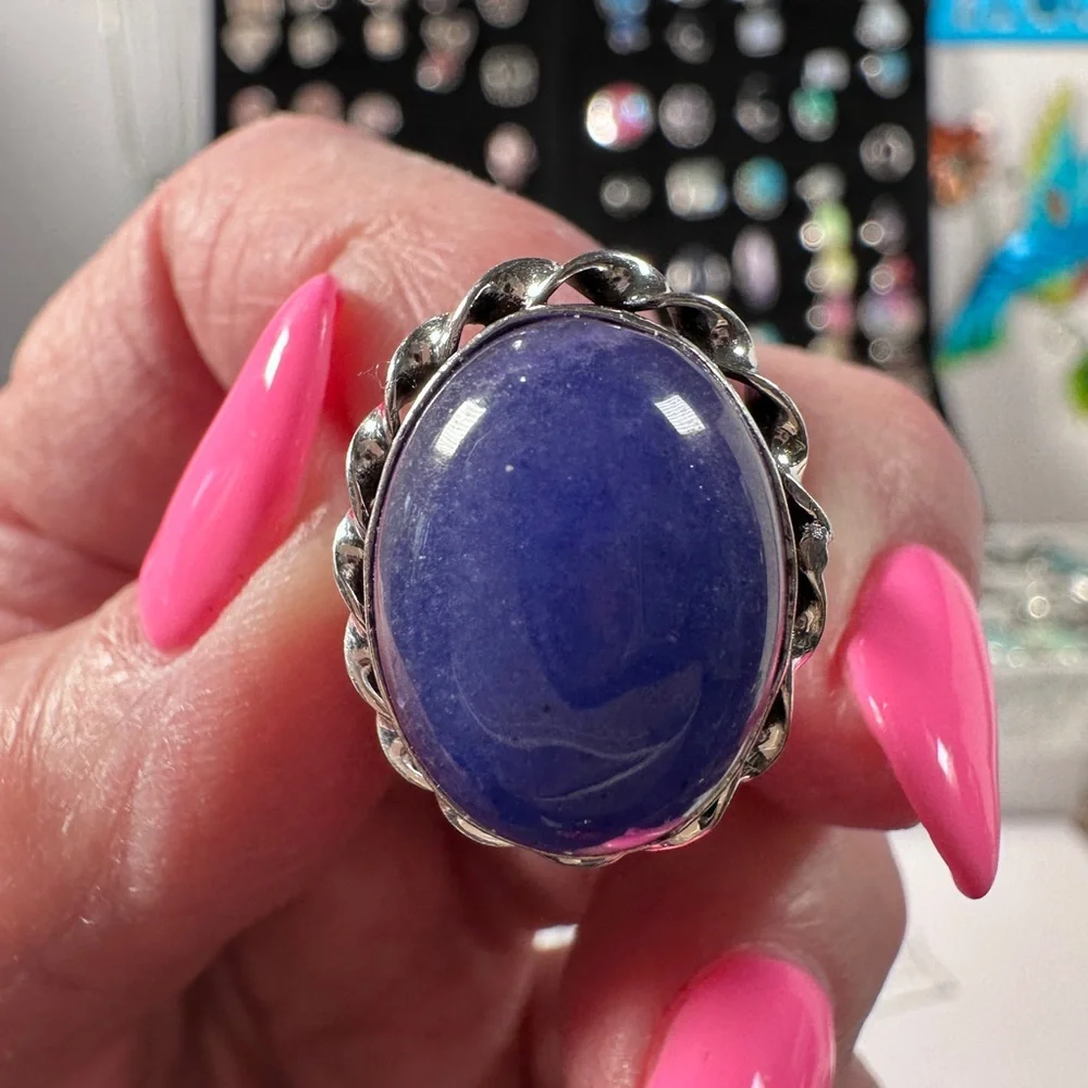 Handmade‎ Lapis lazuli gemstone ring silver plated stamped 925 size 8.5